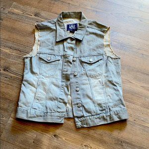 Rock & Republic Striped Frayed Denim Pocket Vest L